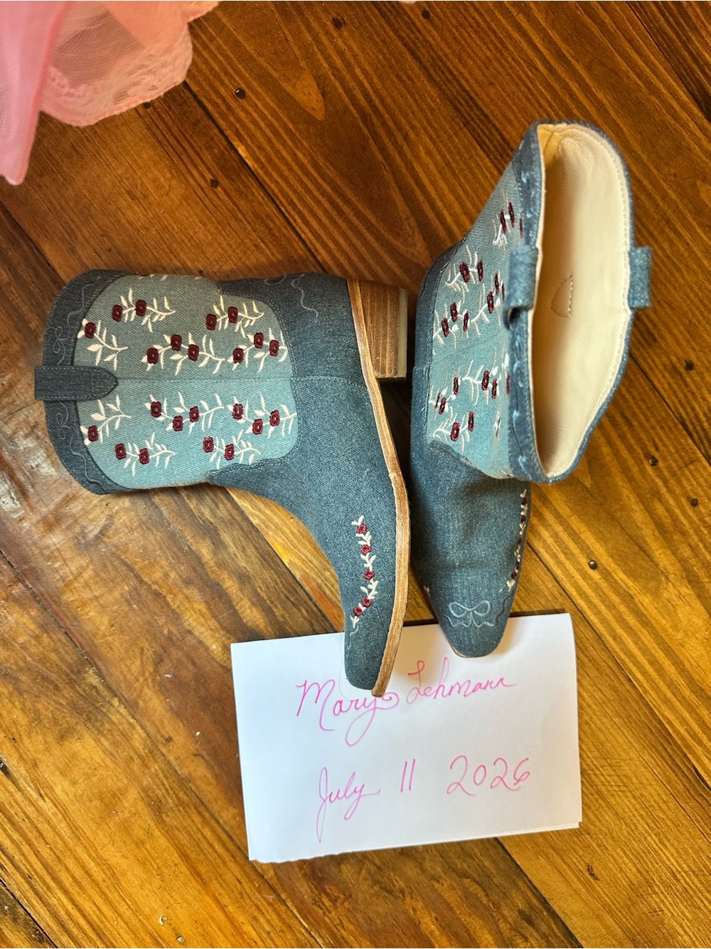 City Mini Rosemary Boot in Denim Embroidered Denim Cowboy Boots size 4